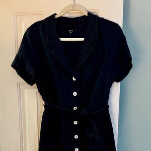 Medium Black 100% European Linen Button Front Dress